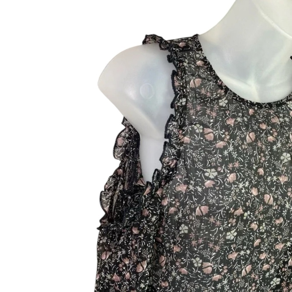 American Eagle Floral Cold Shoulder Sheer Blouse Black NWT Size S - Picture 6 of 12